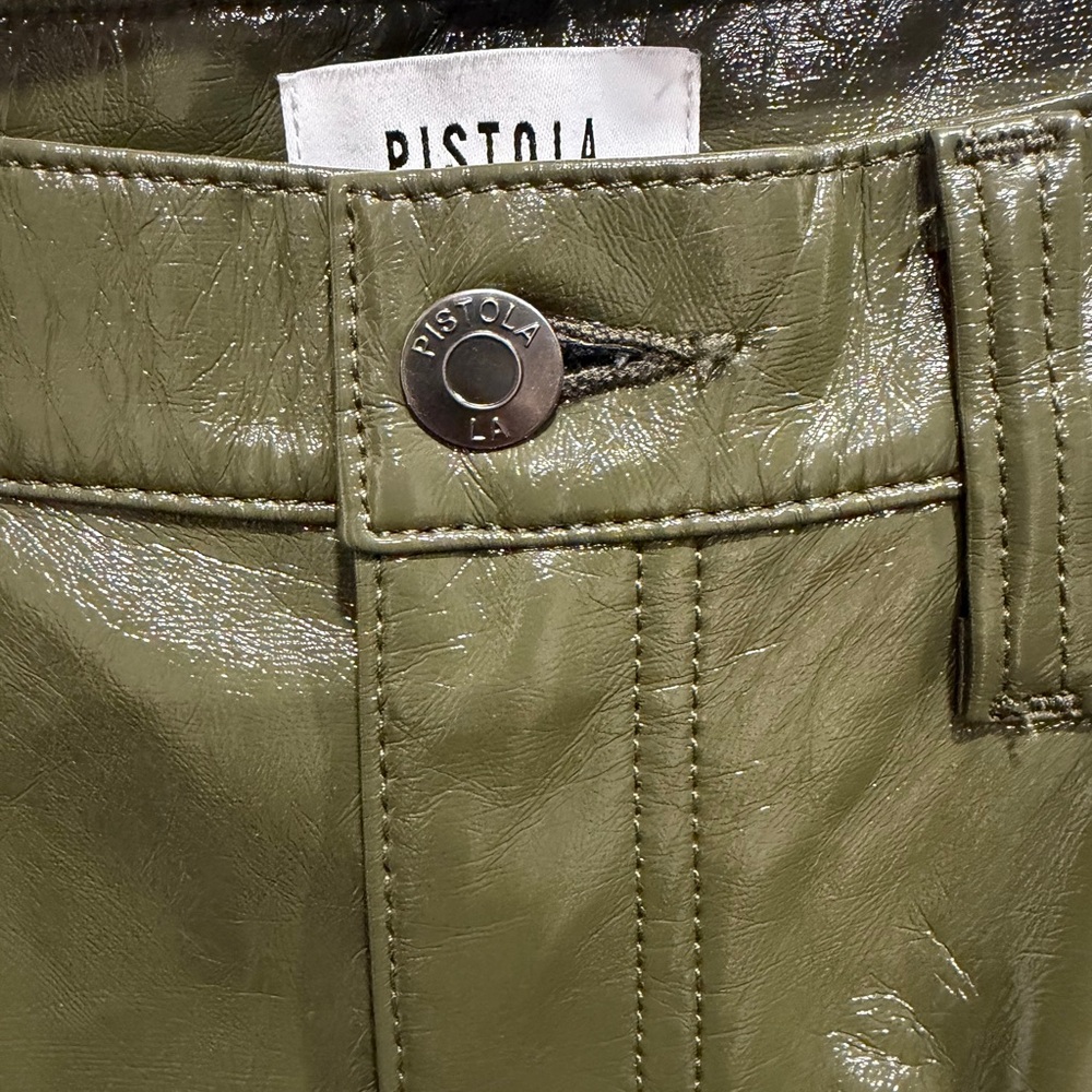 Pistola Glossy Olive Faux Leather Pants Size 27 - Picture 5 of 11